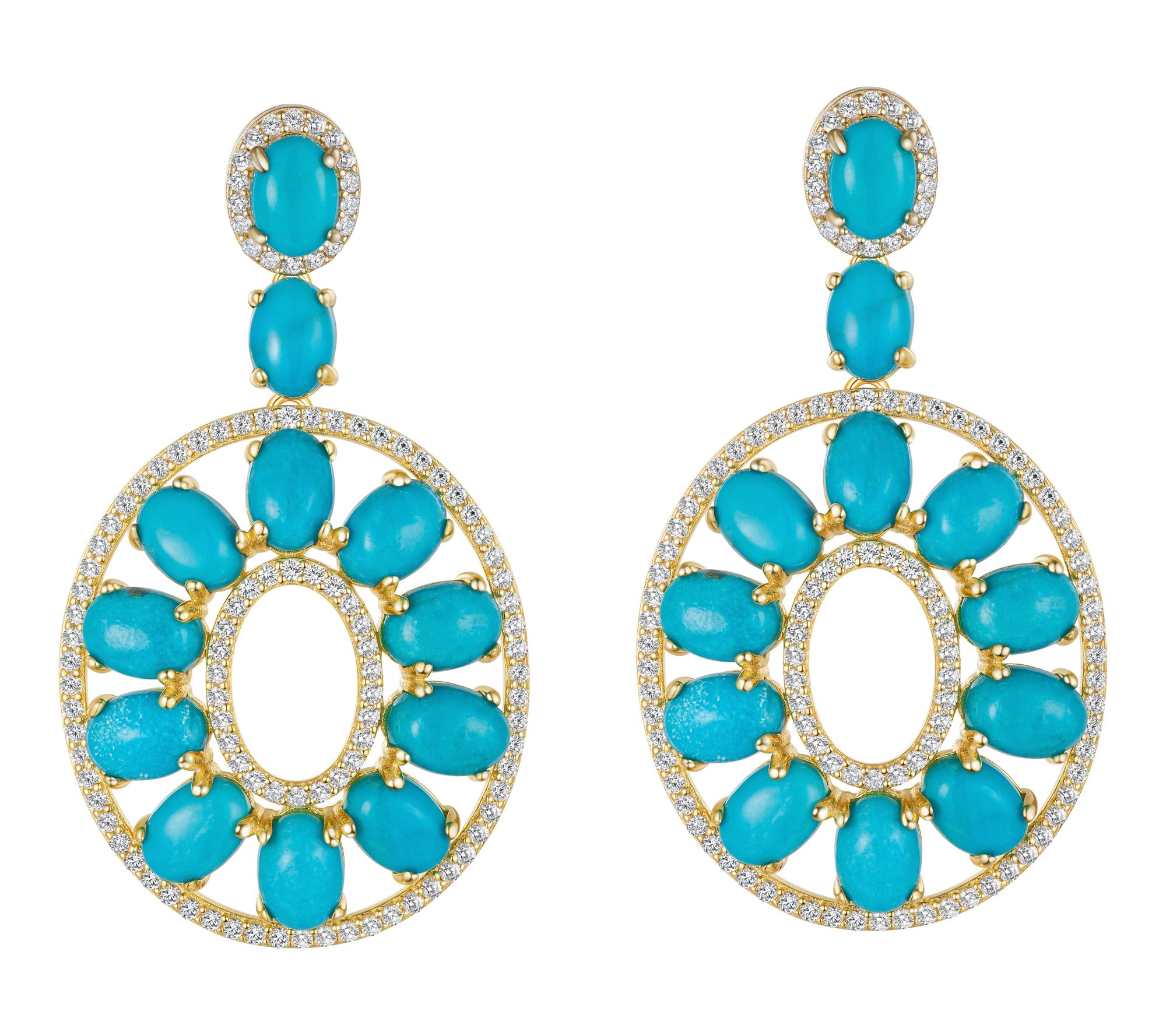 Affinity Gems Oval Cut Halo Drop Earrings, 14K Plated