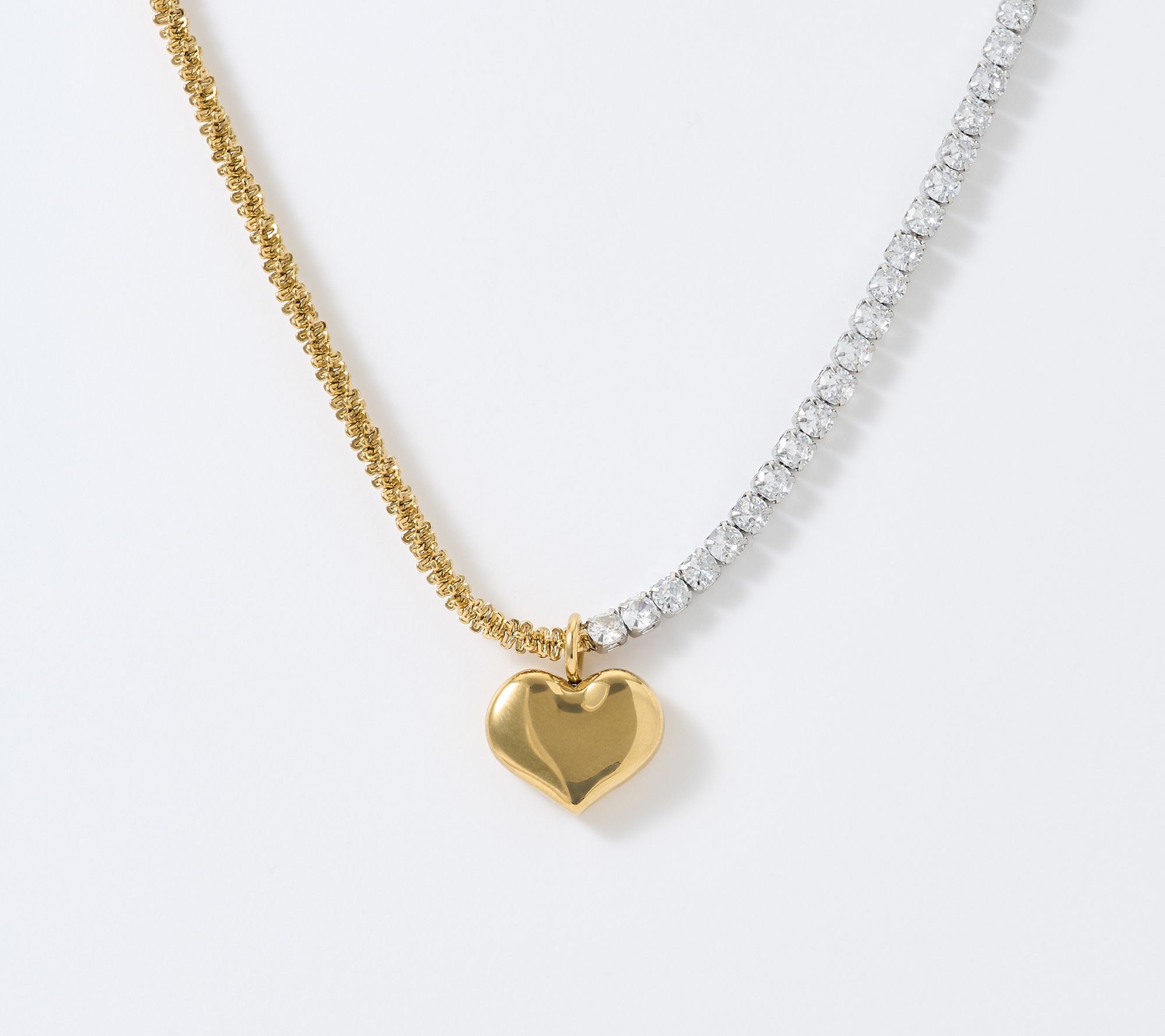 Steel by Diamonique Two-Tone Heart Necklace
