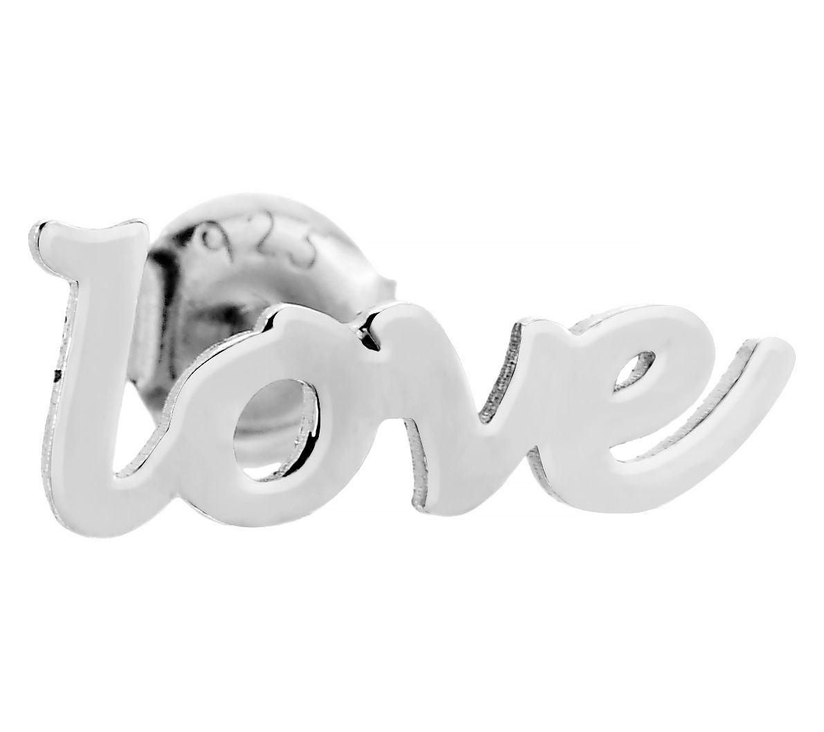Silver Style Love Script Single Stud Earring, Sterling
