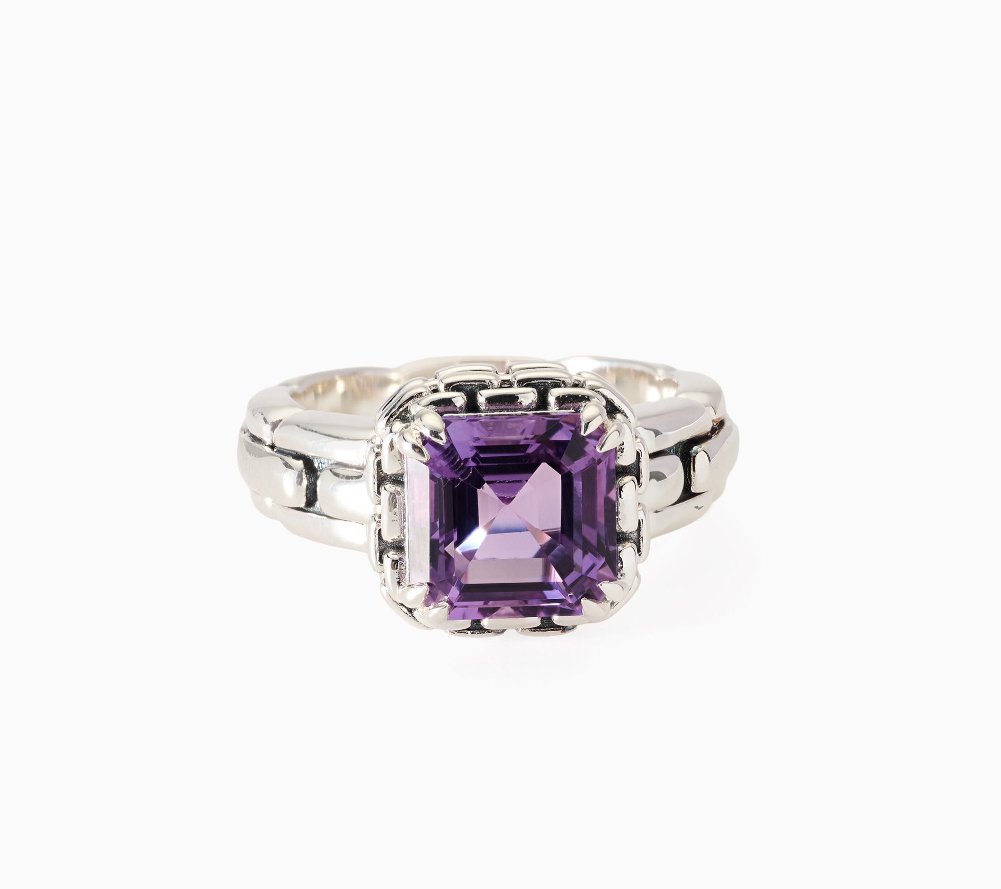JAI Sterling Silver Asscher Cut Box Chain Texture Ring