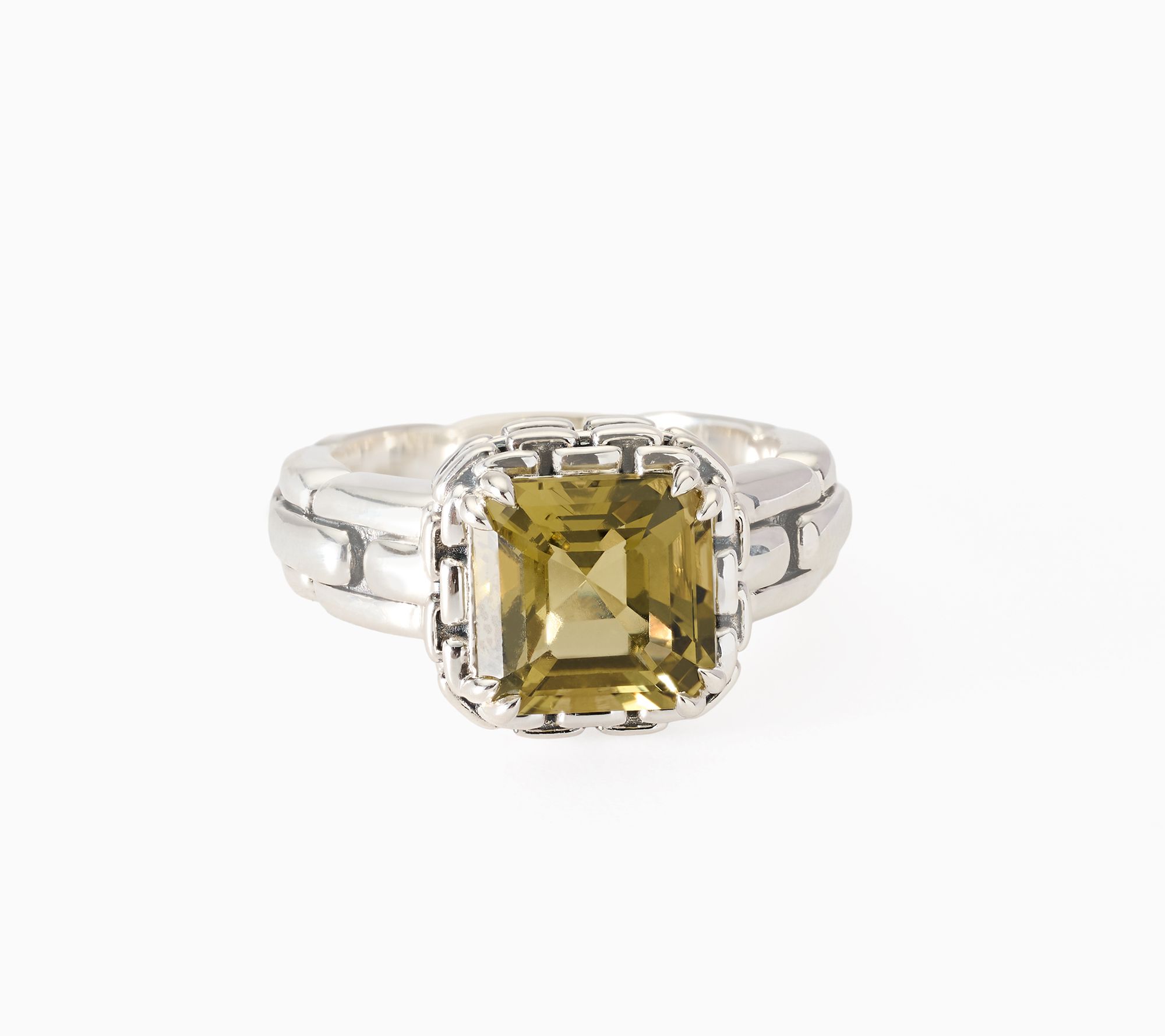 JAI Sterling Silver Asscher Cut Box Chain Texture Ring
