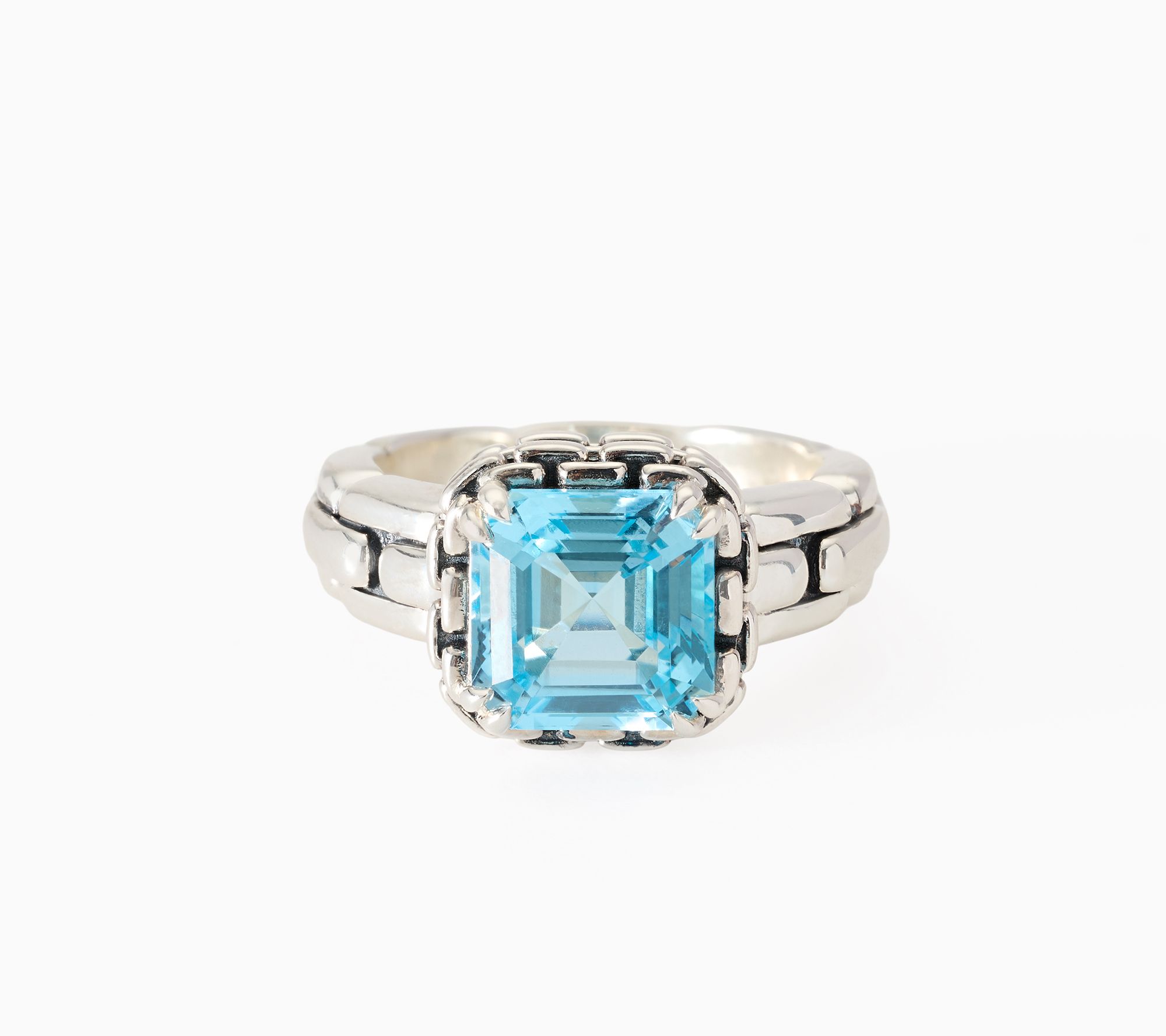 JAI Sterling Silver Asscher Cut Box Chain Texture Ring