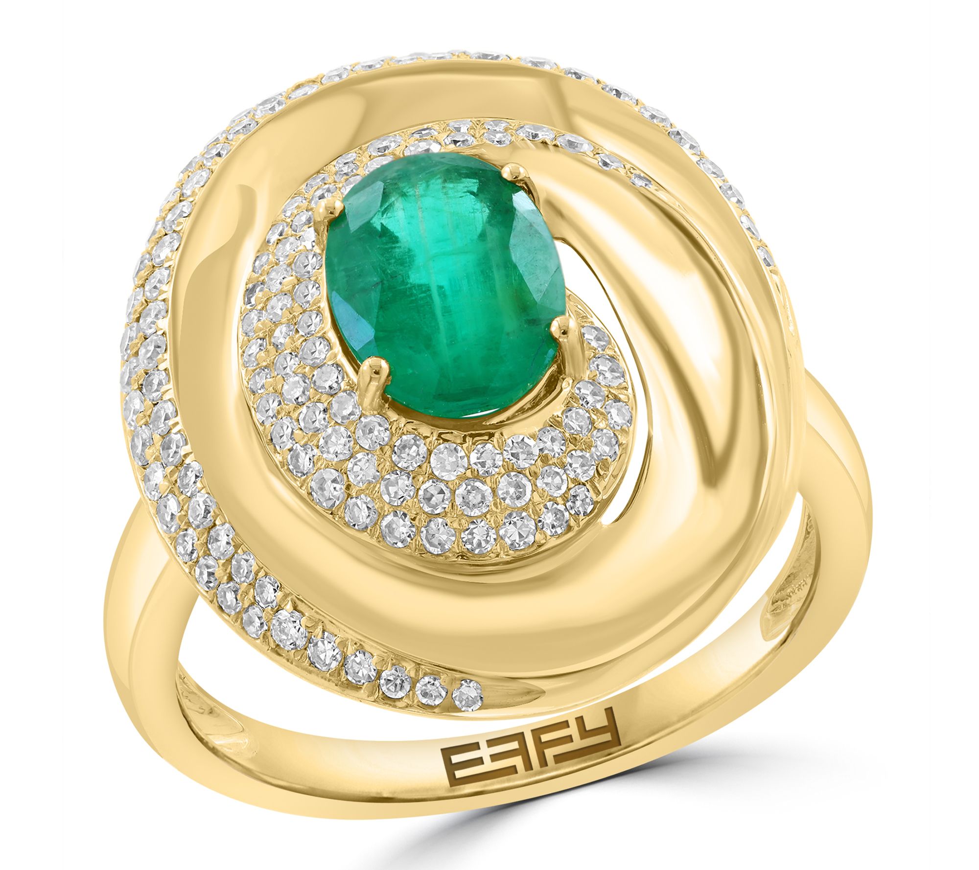 Effy Diamond, Emerald Swirl Ring, Sterling Silver, 14KYG Plate