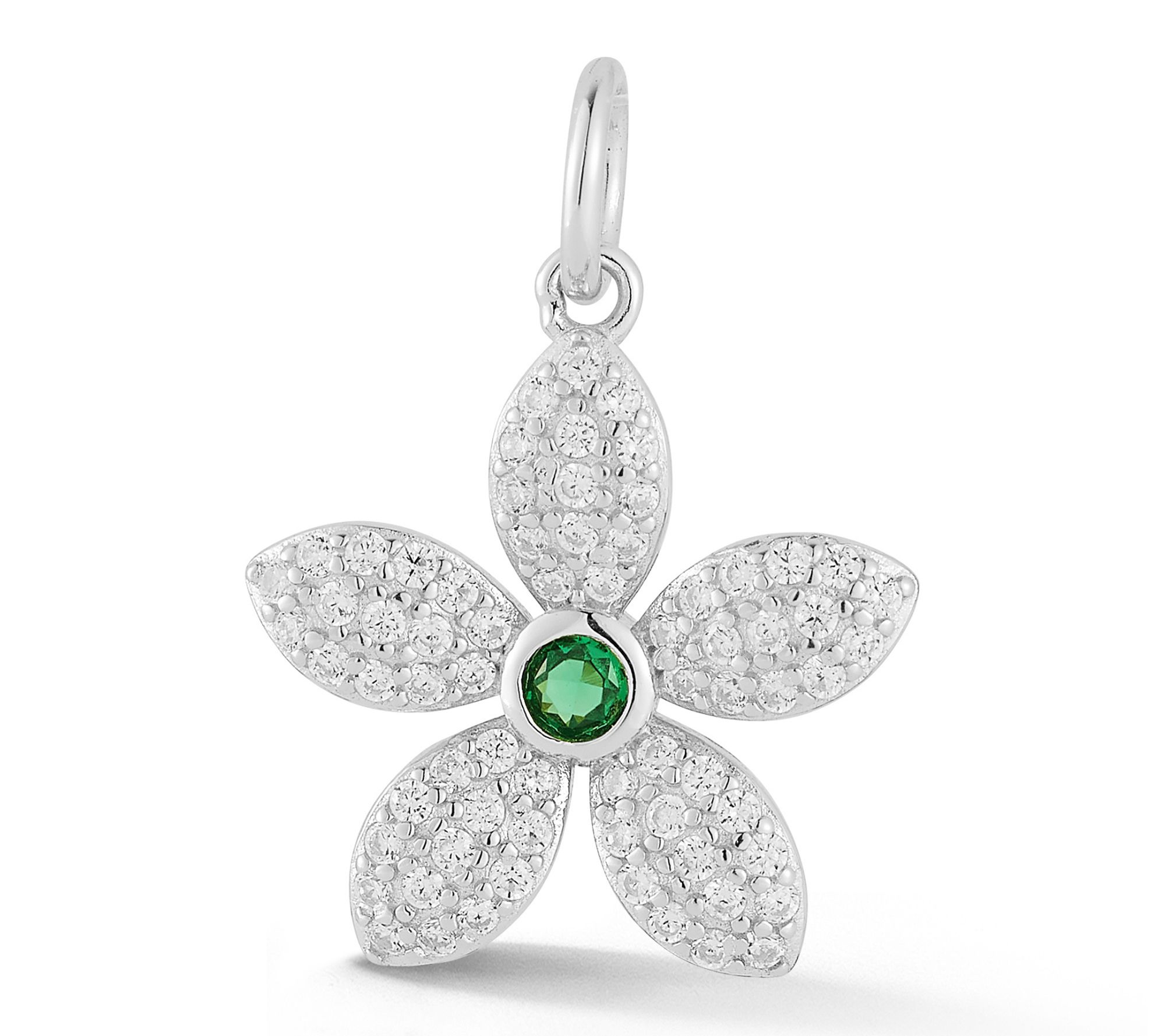 Sterlina Silver Dainty Pave Flower Pendant, Sterling
