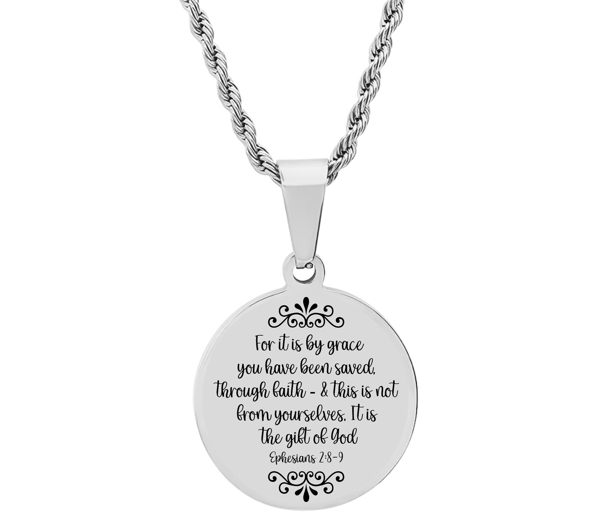 Steel By Design Ephesians 2:8 -9 Circle Pendant w/ Chain
