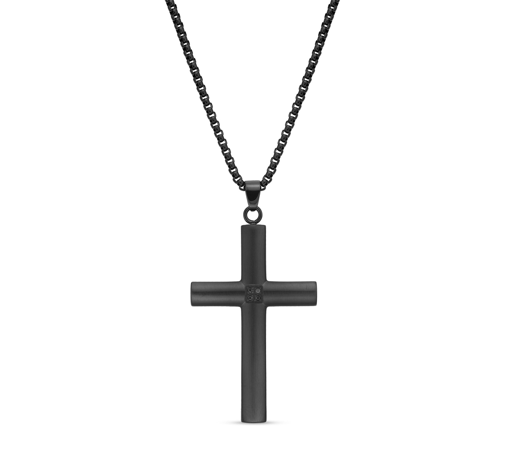 LYNX Men's Stainless Black CZ & Black IP Cross Pendant w/
