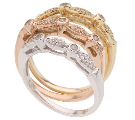 AffinityDiamond 1/4 ct tw Set of 3 Stack Rings 14K Gold - QVC.com
