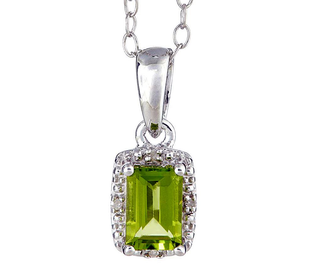 Sterling Emerald-Shaped Gemstone Pendant w/ Chain