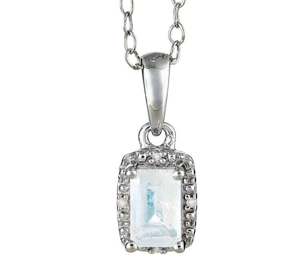 Sterling Emerald-Shaped Gemstone Pendant w/ Chain