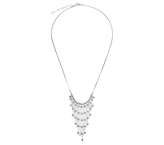 Italian Silver Sterling Diamond-Cut Bead FringeNecklace
