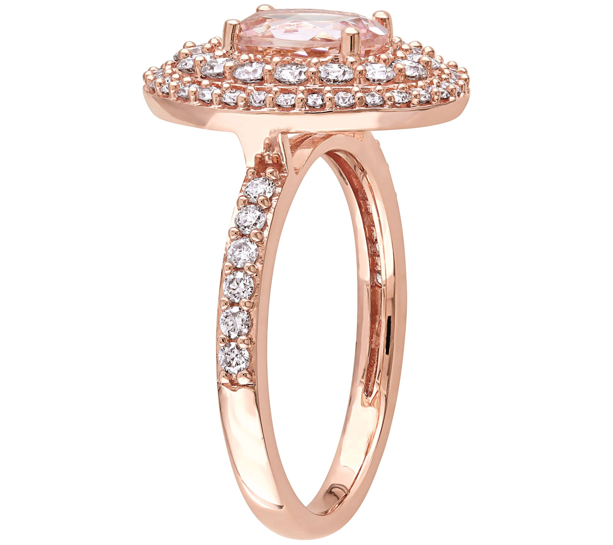 1.15 ct Morganite & 1/7 cttw Diamond Ring, 14KRose Gold - QVC.com
