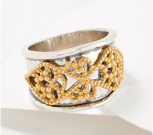 Or Paz Sterling Silver Two-Tone Beaded Filigree Band Ring