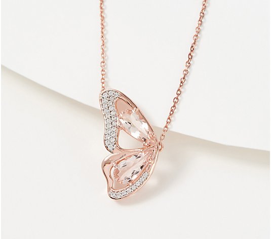 Affinity Gems Peach Morganite & White Zircon Butterfly Wing Necklace, Sterl