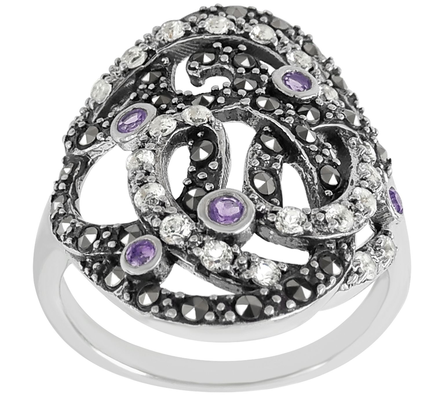 Suspicion Sterling Amethyst, White Topaz & Marcasite Ring - QVC.com