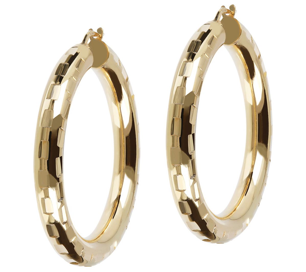 Bronzo Italia 1-1/2" Round Diamond Cut Hoop Earrings