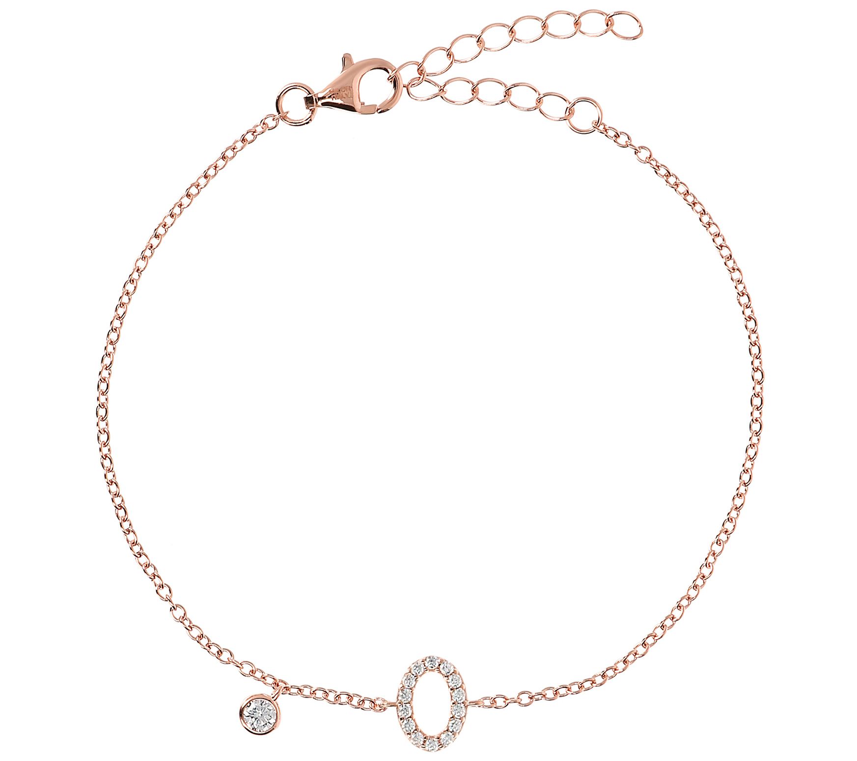Diamonique Initial Adjustable Bracelet, 14K Ros e Gold Clad