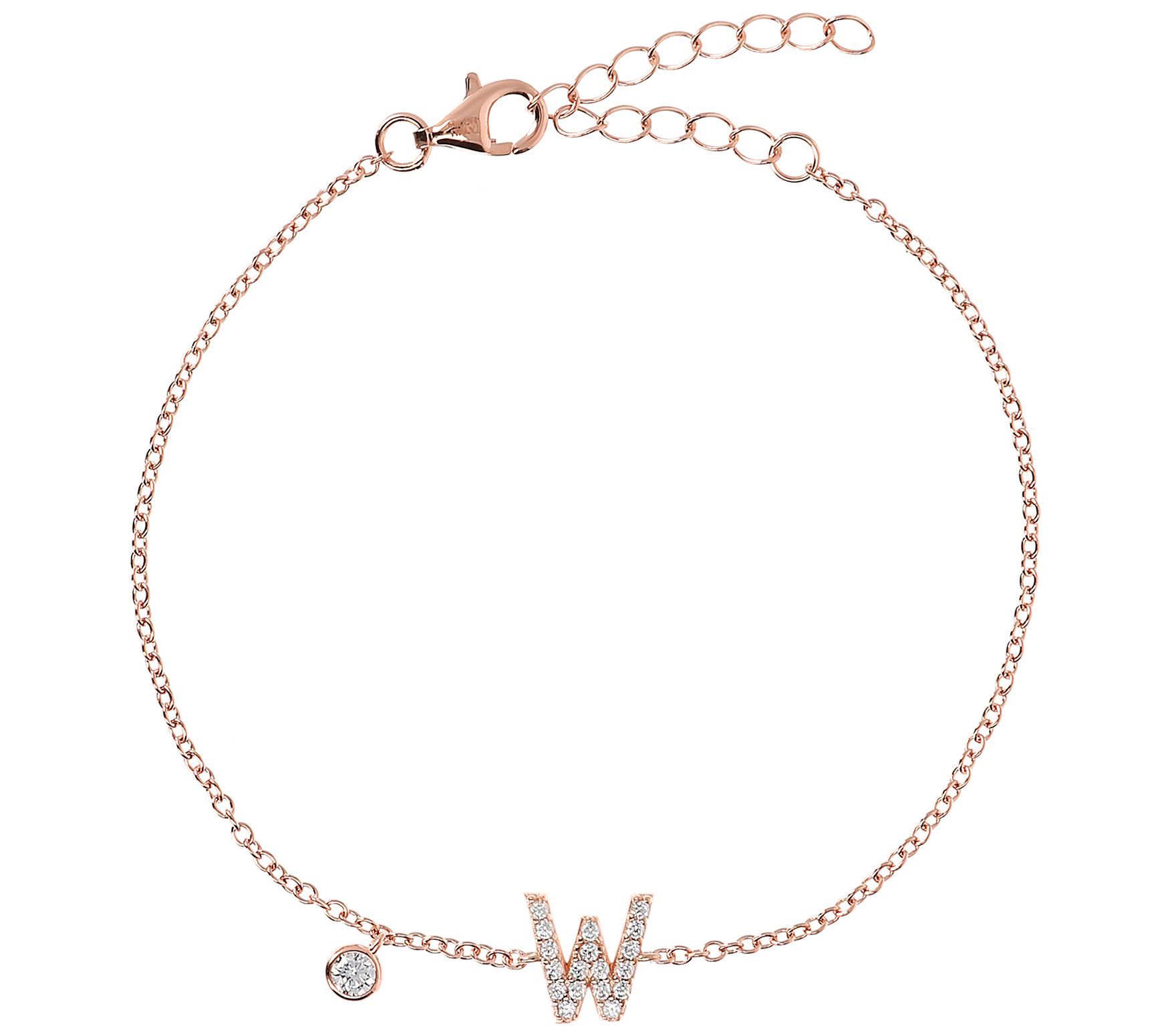Diamonique Initial Adjustable Bracelet, 14K Ros e Gold Clad