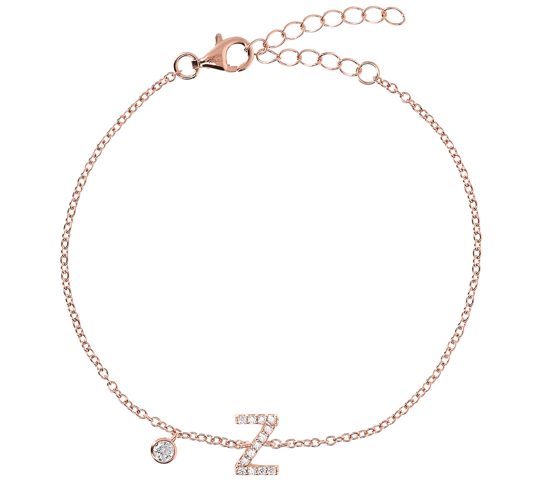 Diamonique Initial Adjustable Bracelet, 14K Ros e Gold Clad