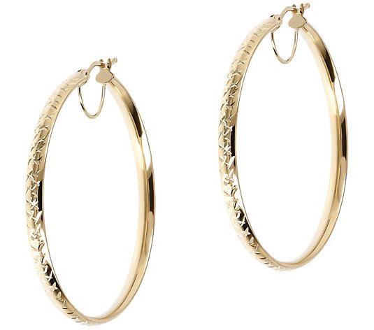 EternaGold 1-1/2" Diamond Cut Hoop Earrings, 14K Gold