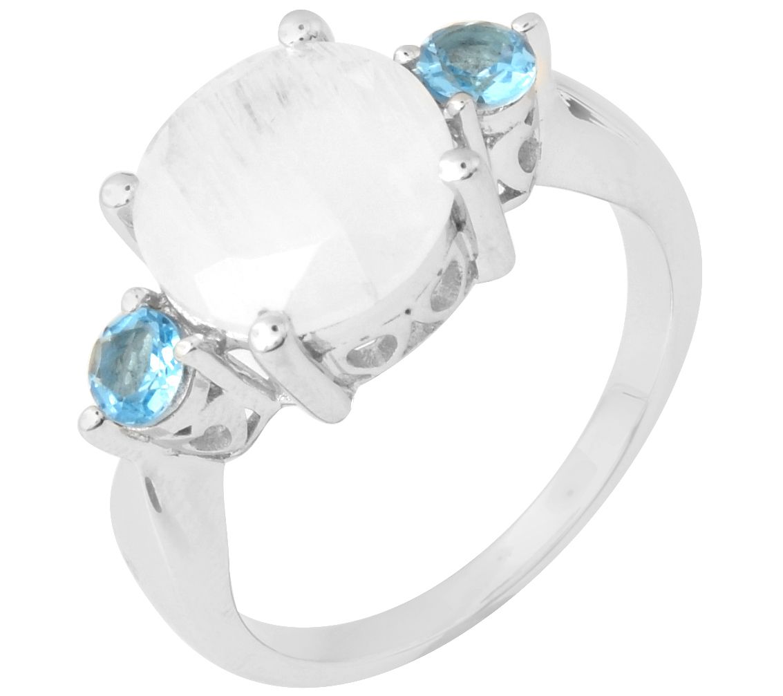 Sterling Silver Rainbow Moonst one & Swiss Blu e Topaz Ring