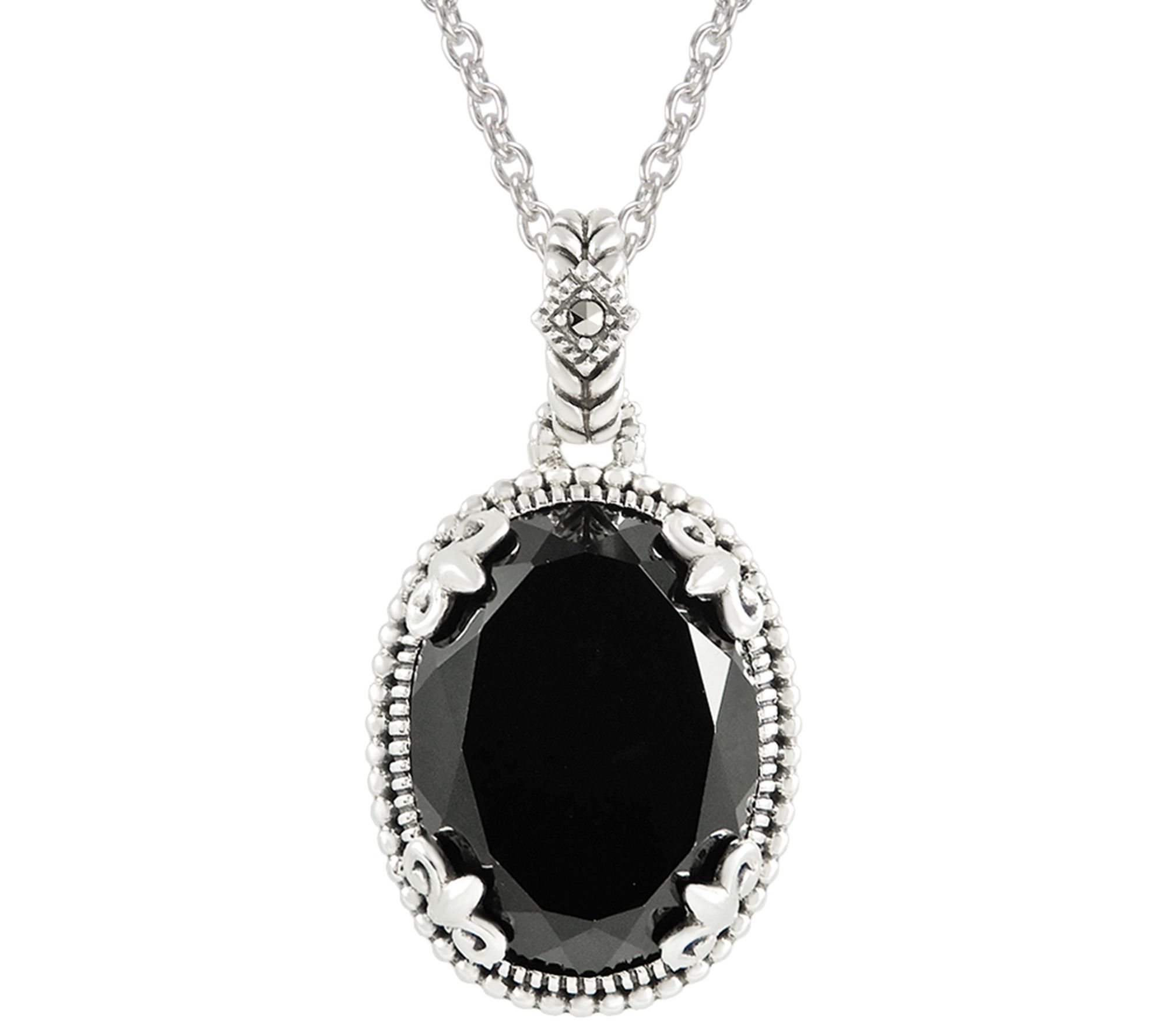 Suspicion Sterling Silver Onyx & Marcasite Pendnt w/ Chain