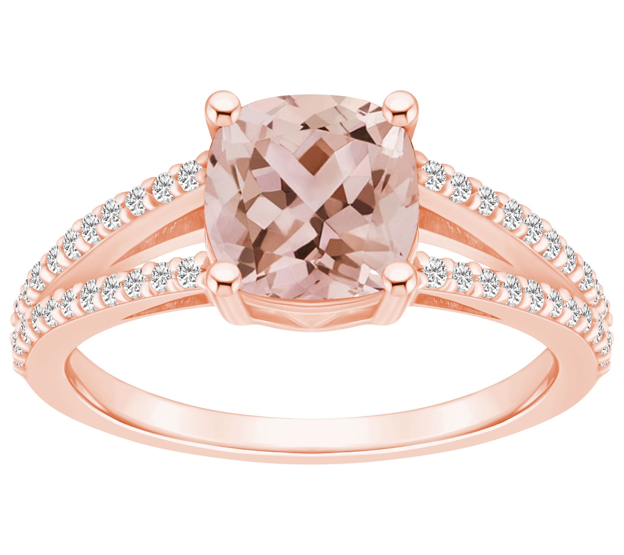 Affinity Gems Cushion Cut Morganite & Diamond Ring, 14K Gold