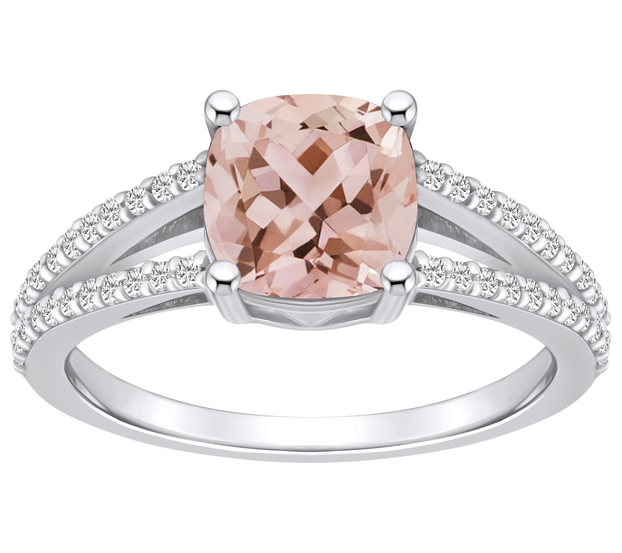 Affinity Gems Cushion Cut Morganite & Diamond Ring, 14K Gold