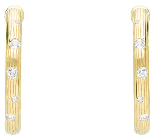 Ariva 18K Gold Clad Sterling Silver White Topaz Hoop Earrings