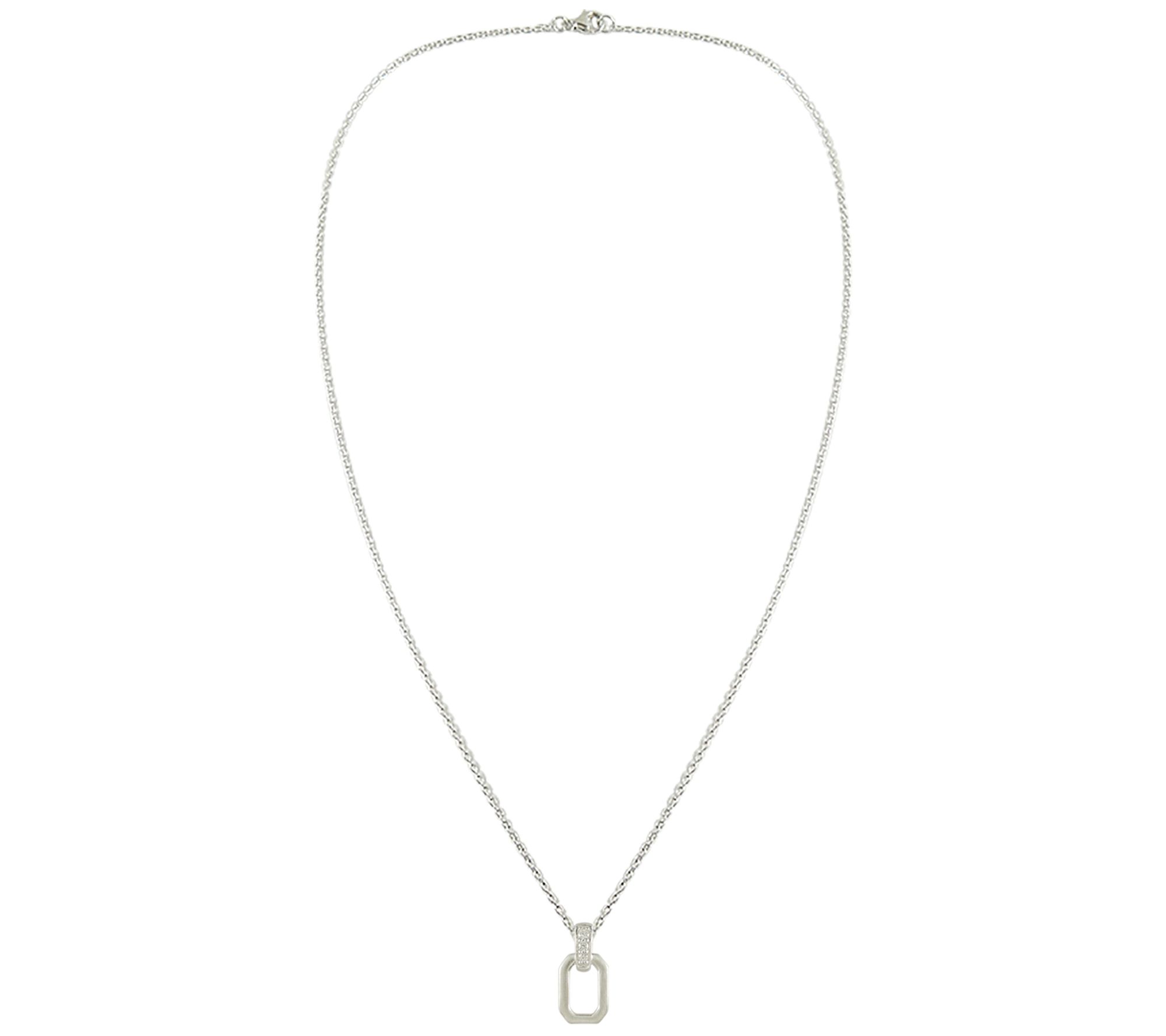 Diamonique Satin Finish Pendant w/ Chain, Sterling Silver - QVC.com