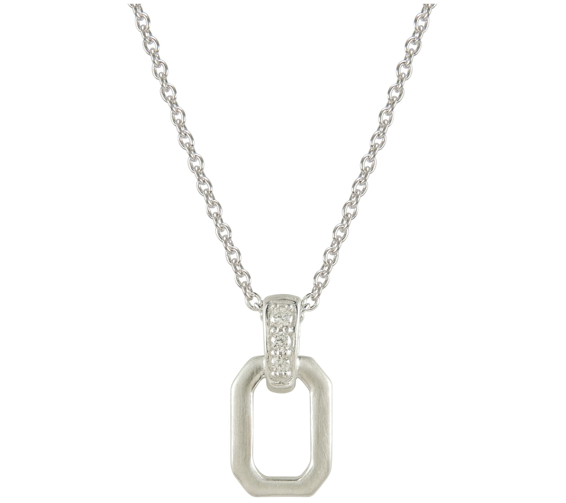 Diamonique Satin Finish Pendant w/ Chain, Sterling Silver