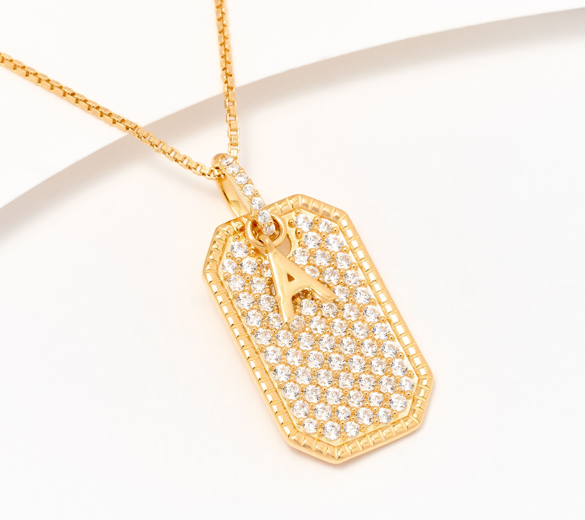 Diamonique x Kathy Levine Personal Dog Tag Necklace, 14K Gold Plated
