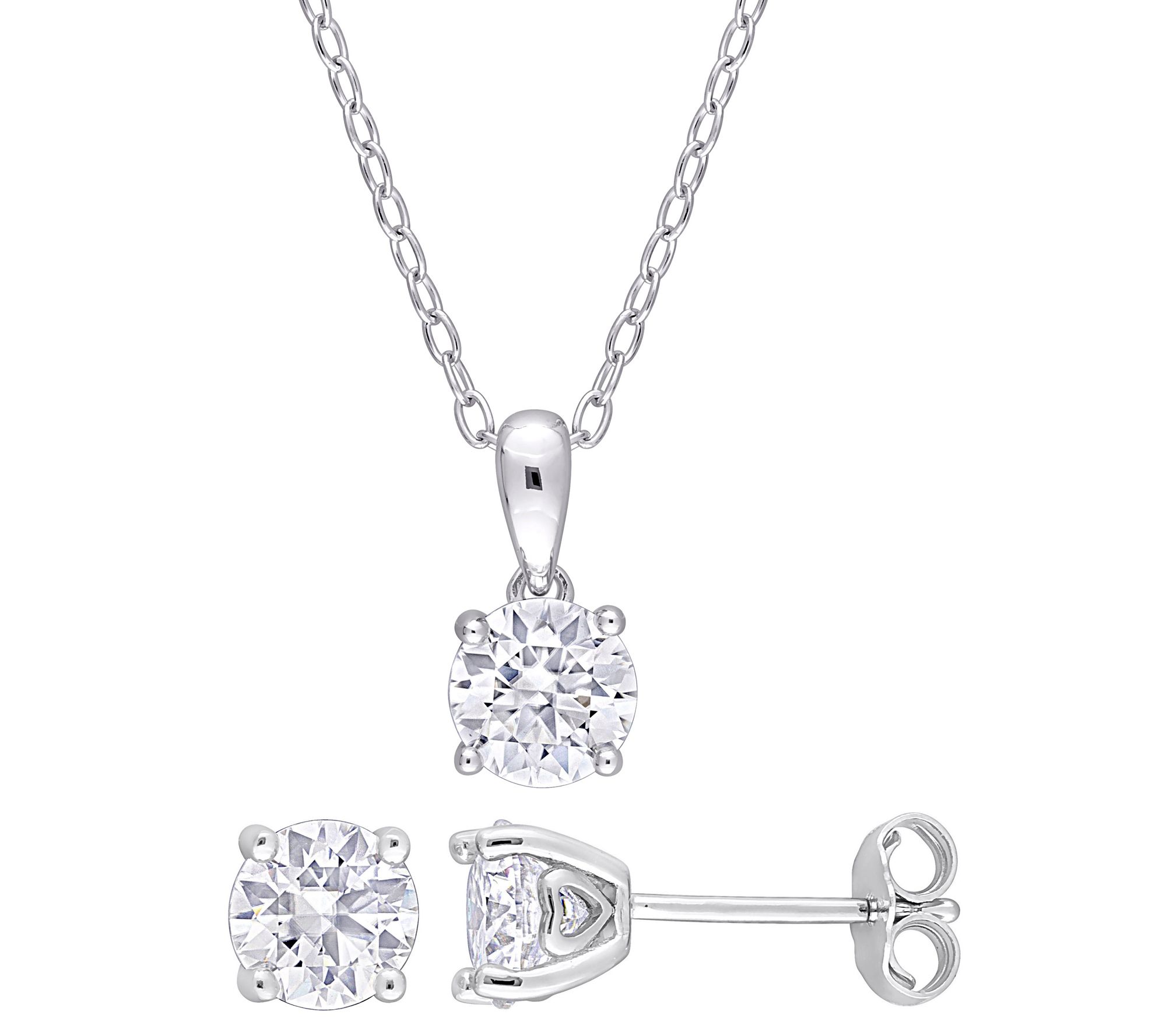 MoissanIce 2.10 cttw Necklace & Earrings Set, Sterling Silver