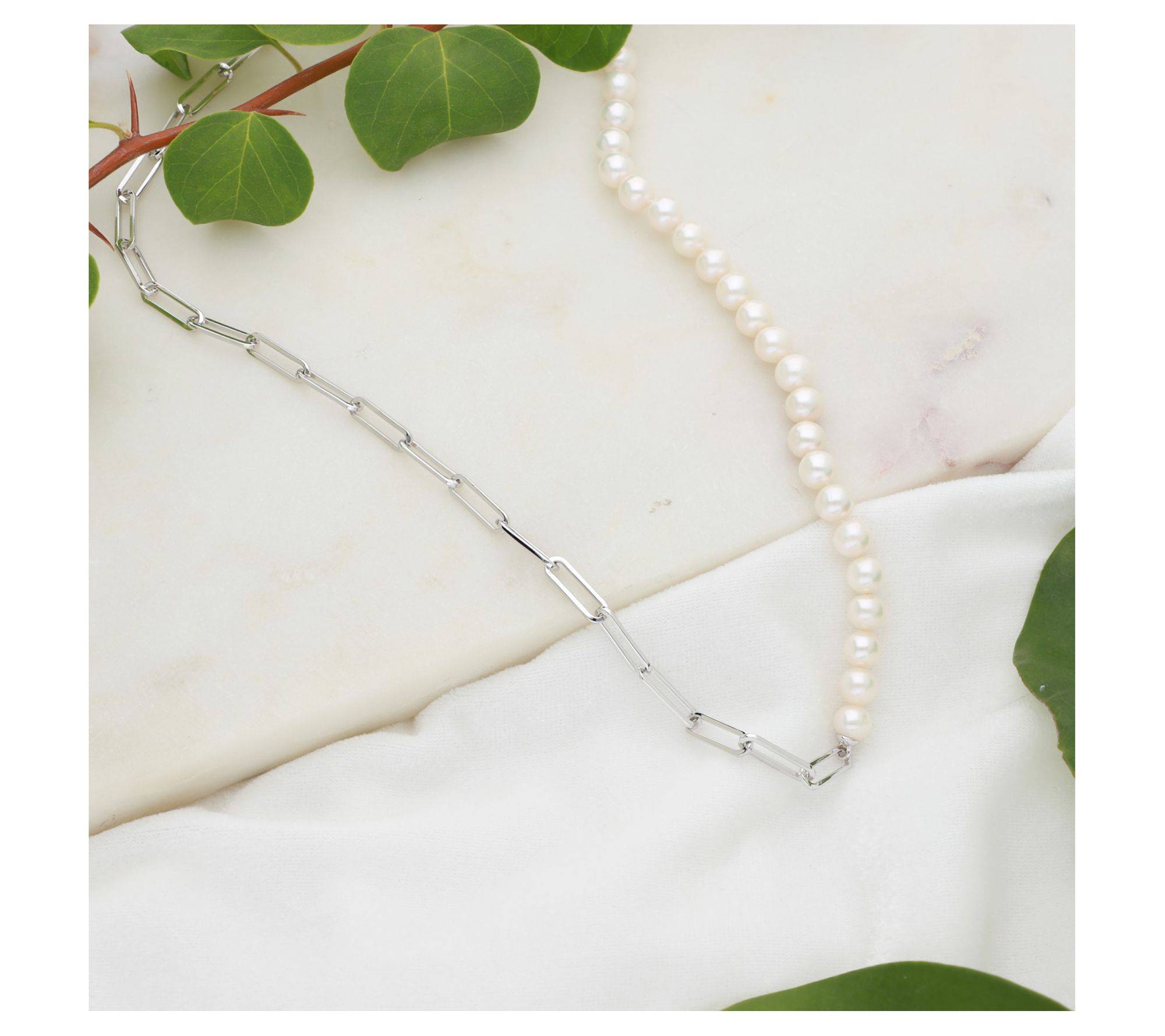 Elyse Ryan Sterling Silver & Cultured Pearl Paperclip Necklace