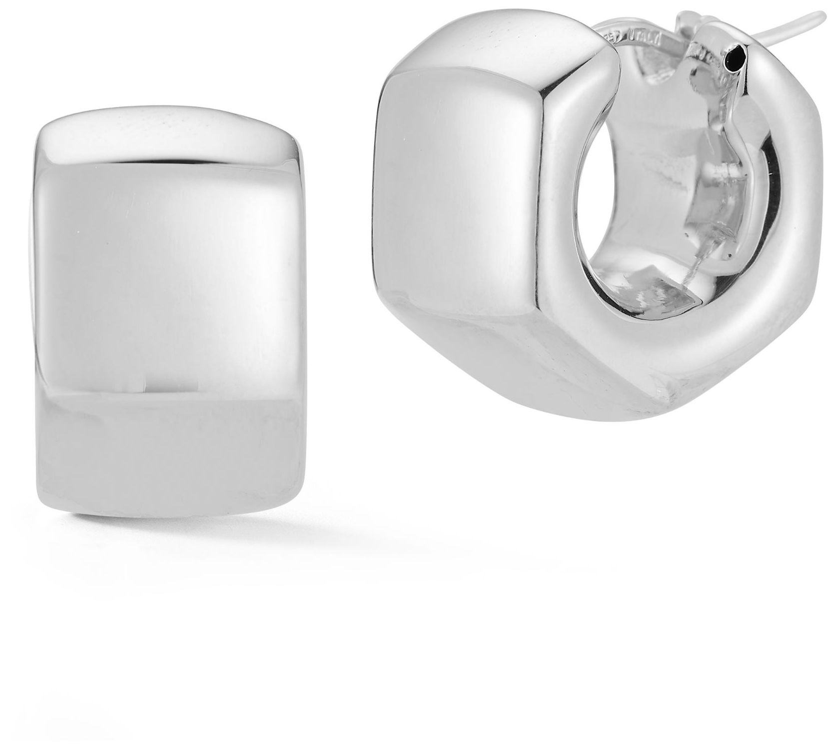 Italian Silver Puffed Hollow Hexagon Earrings,Sterling