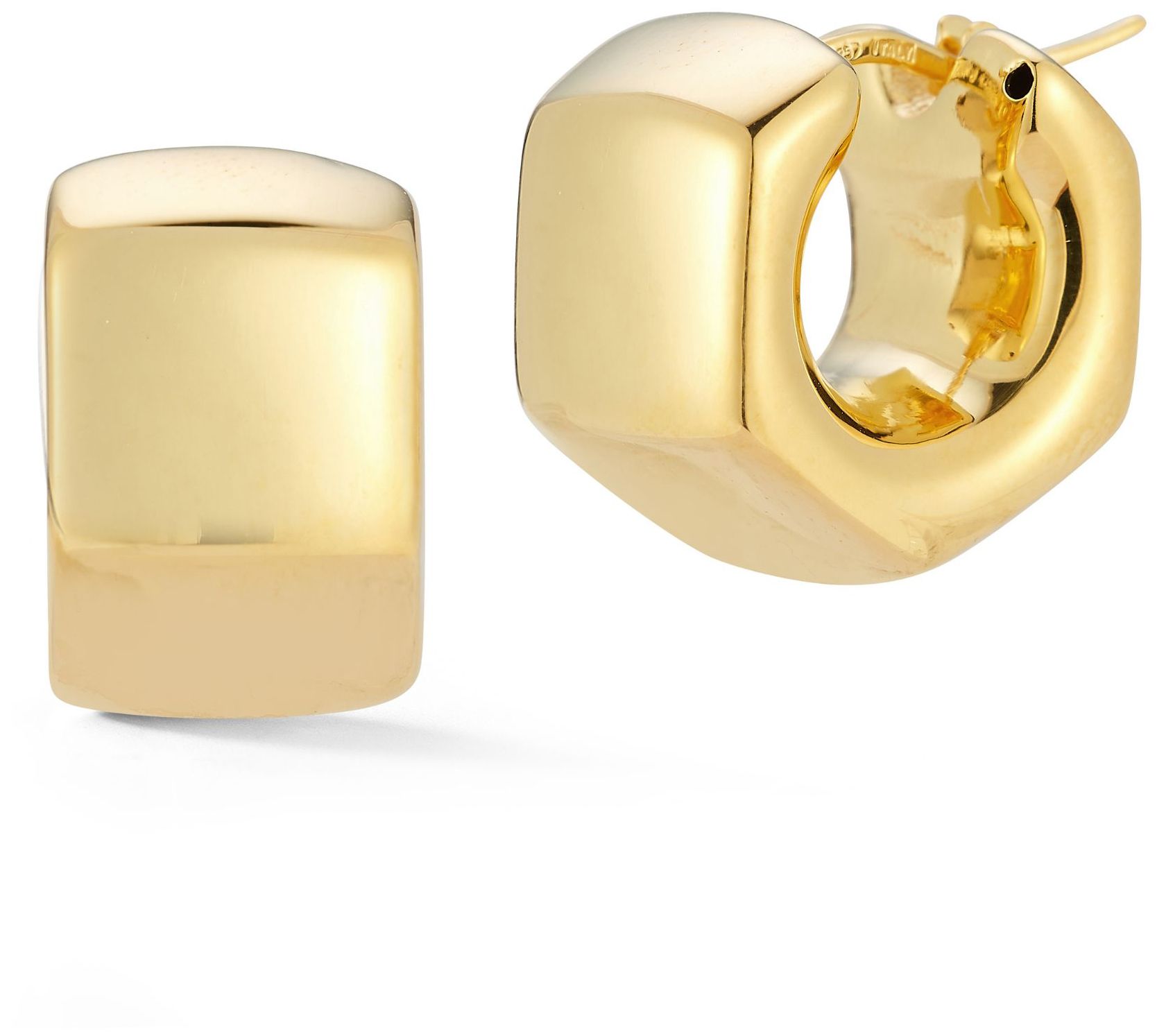 Italian Silver Puffed Hollow Hexagon Earrings,Sterling