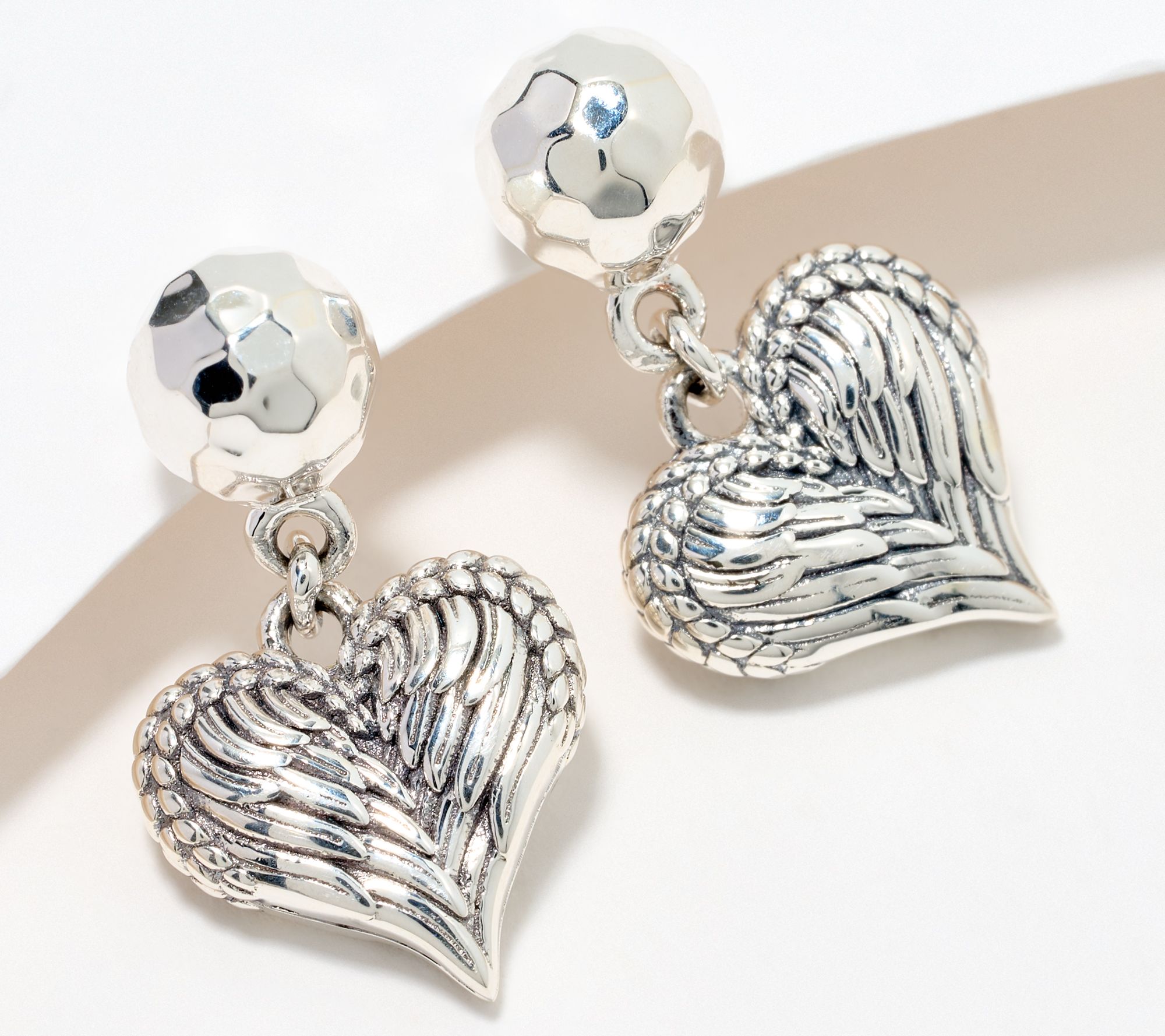 JAI Sterling Silver Hammered Symbols of Love Drop Earrings
