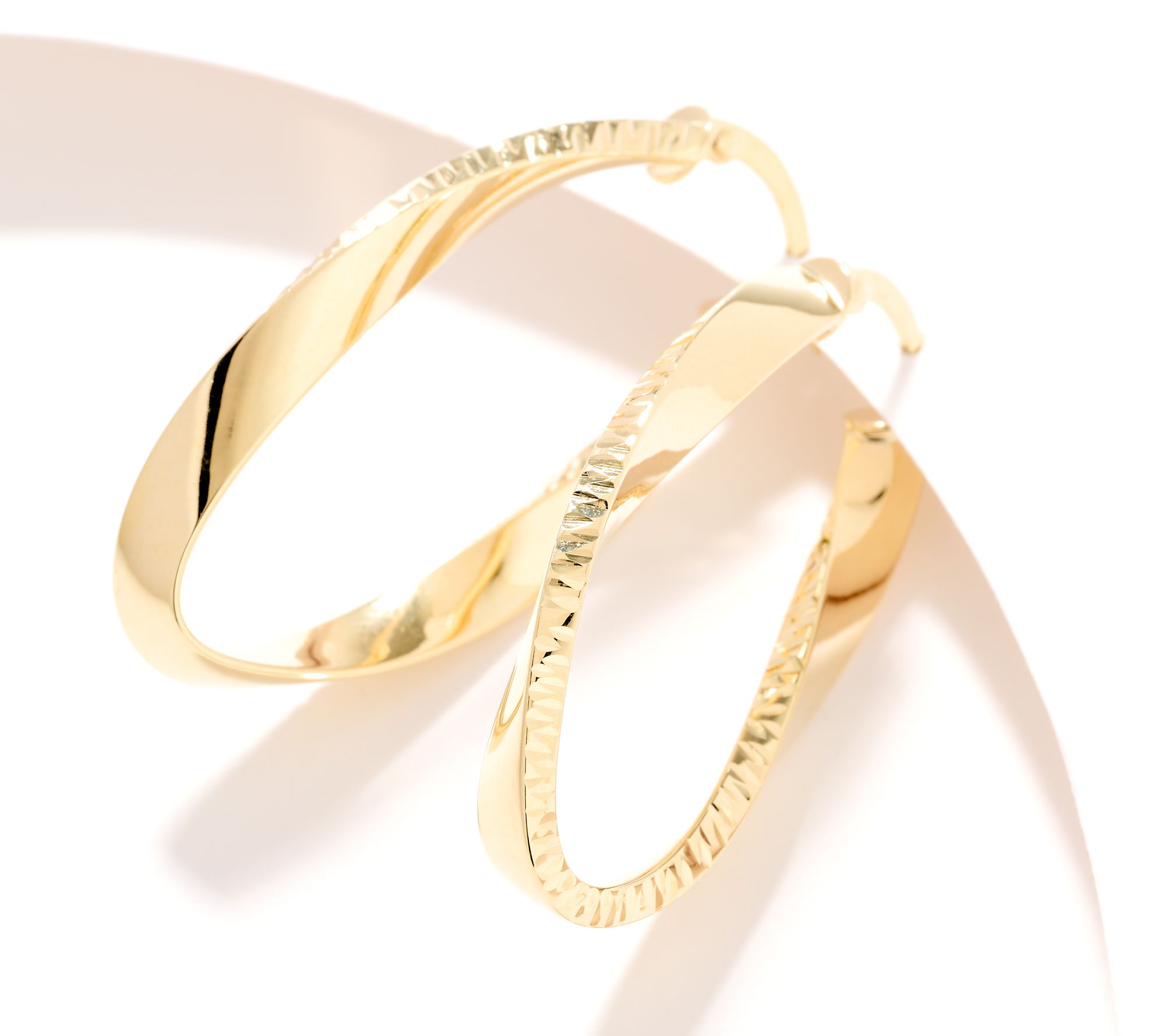 David Markstein 14K Gold Oval 1 1/2" Diamond Cut Edge Hoops