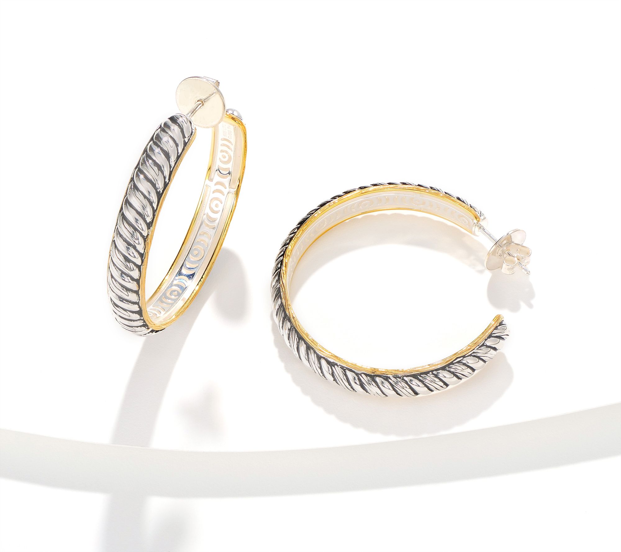 Christian James by Scott Grimes Sterl & 18KClad Two Tone 1-1/2" Ripple Hoops