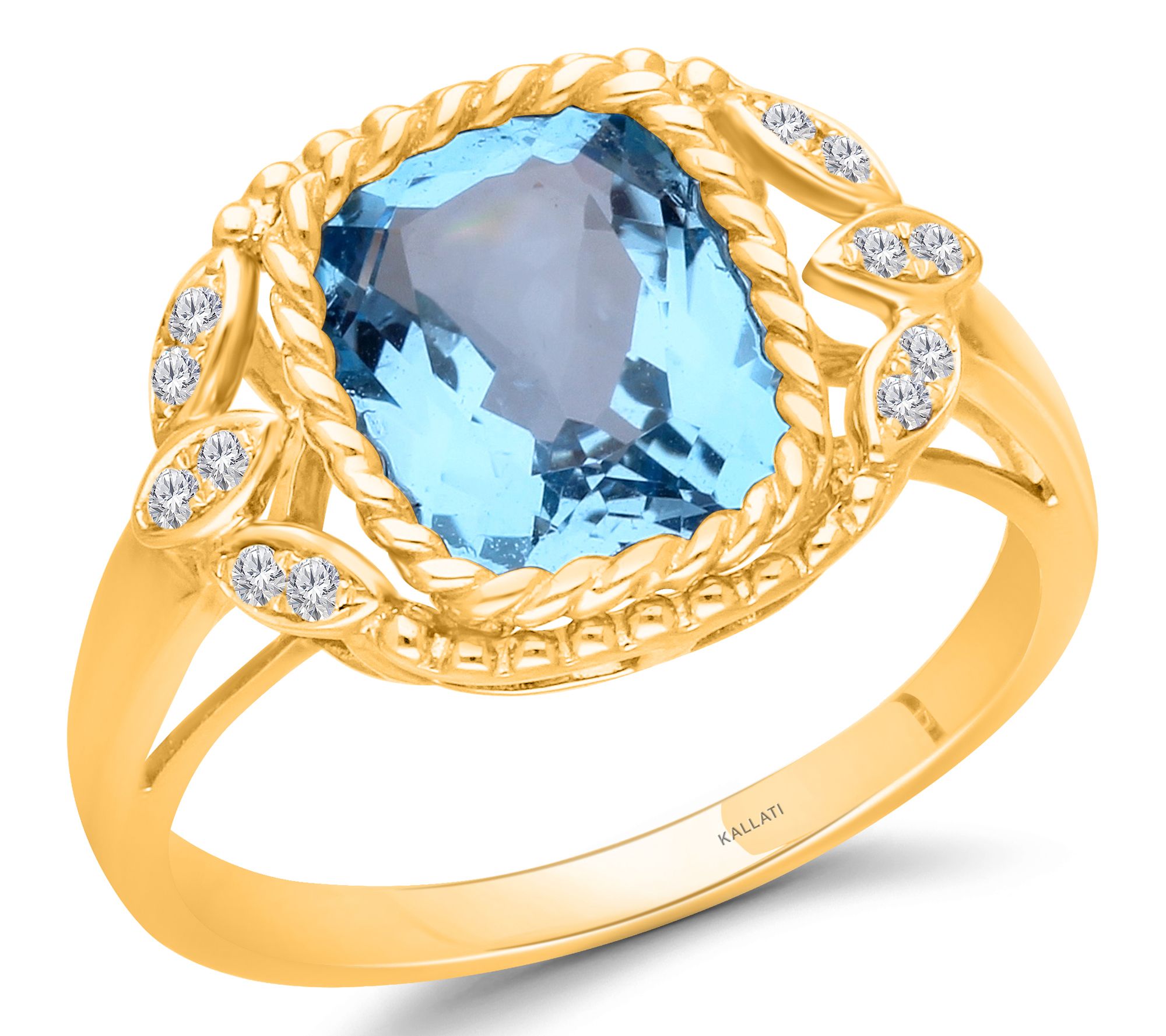 KALLATI Blue Topaz & Diamond Cocktail Ring, 14KGold