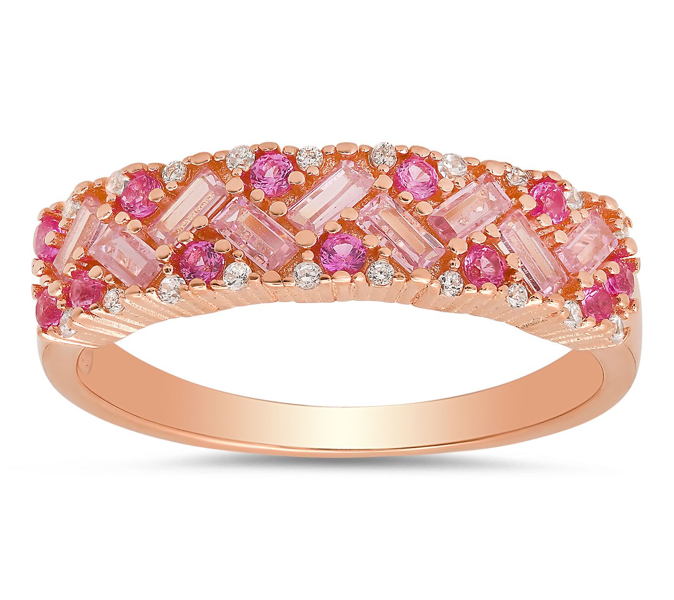 Diamonique Pink Ombre Baguette Cut Band Ring, Sterling Silver