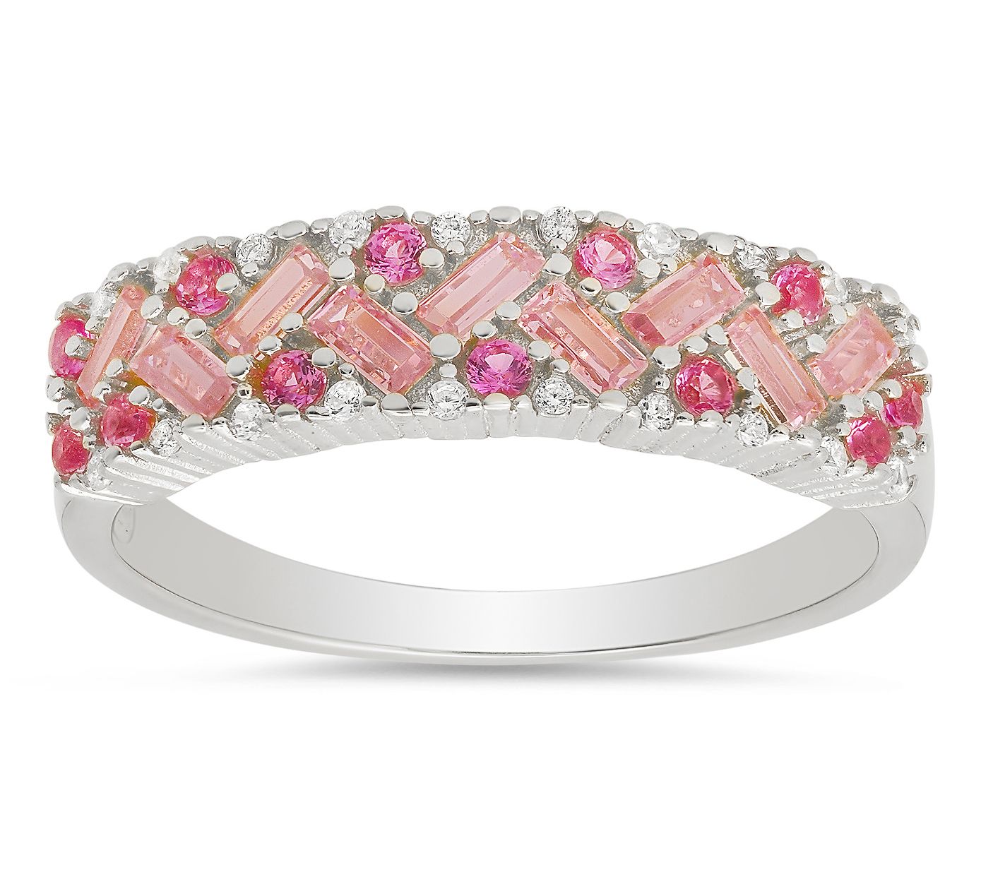 Diamonique Pink Ombre Baguette Cut Band Ring, Sterling Silver