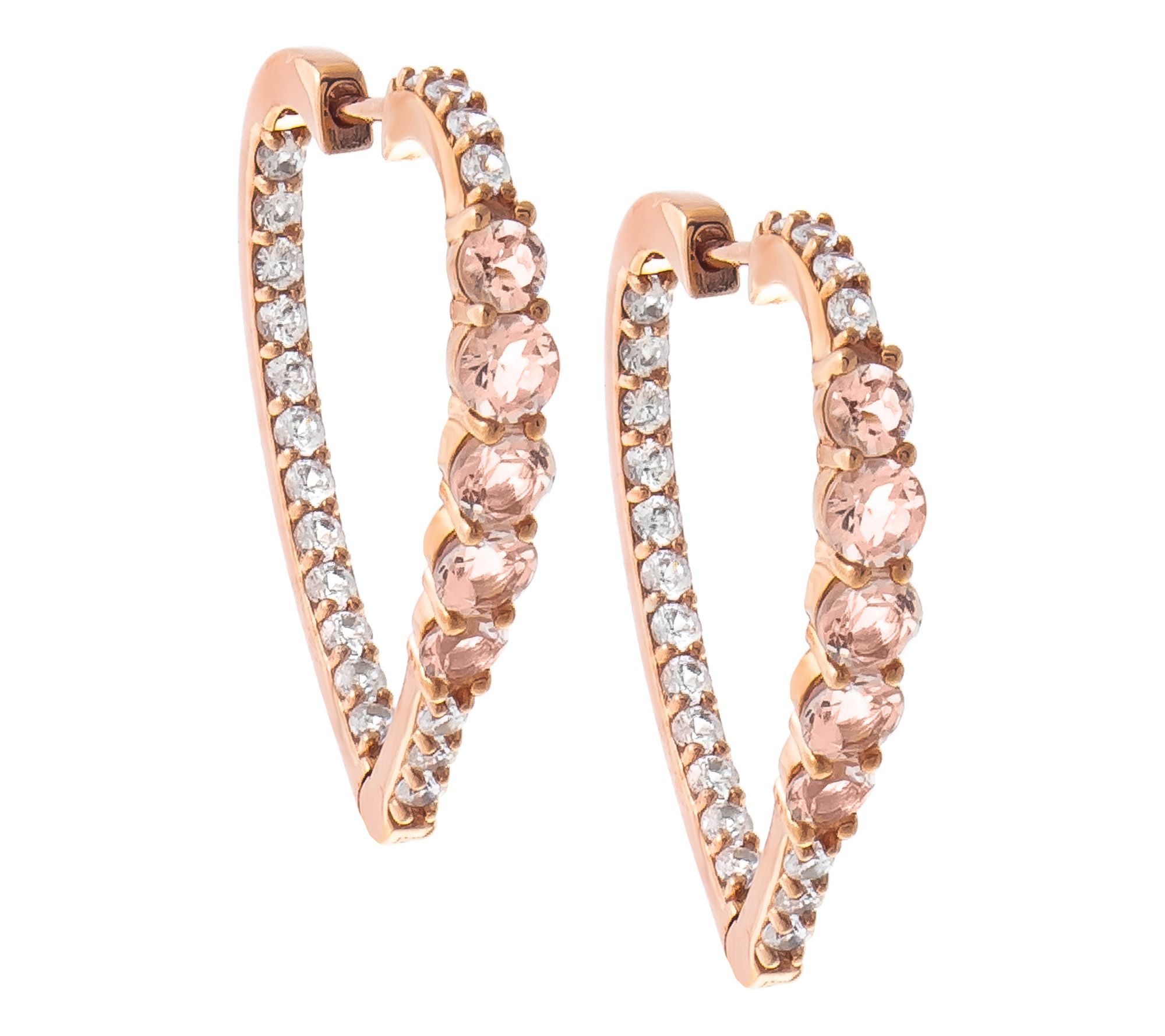  Affinity Gems Morganite Heart Hoop Earrings, 14K Rose Plated