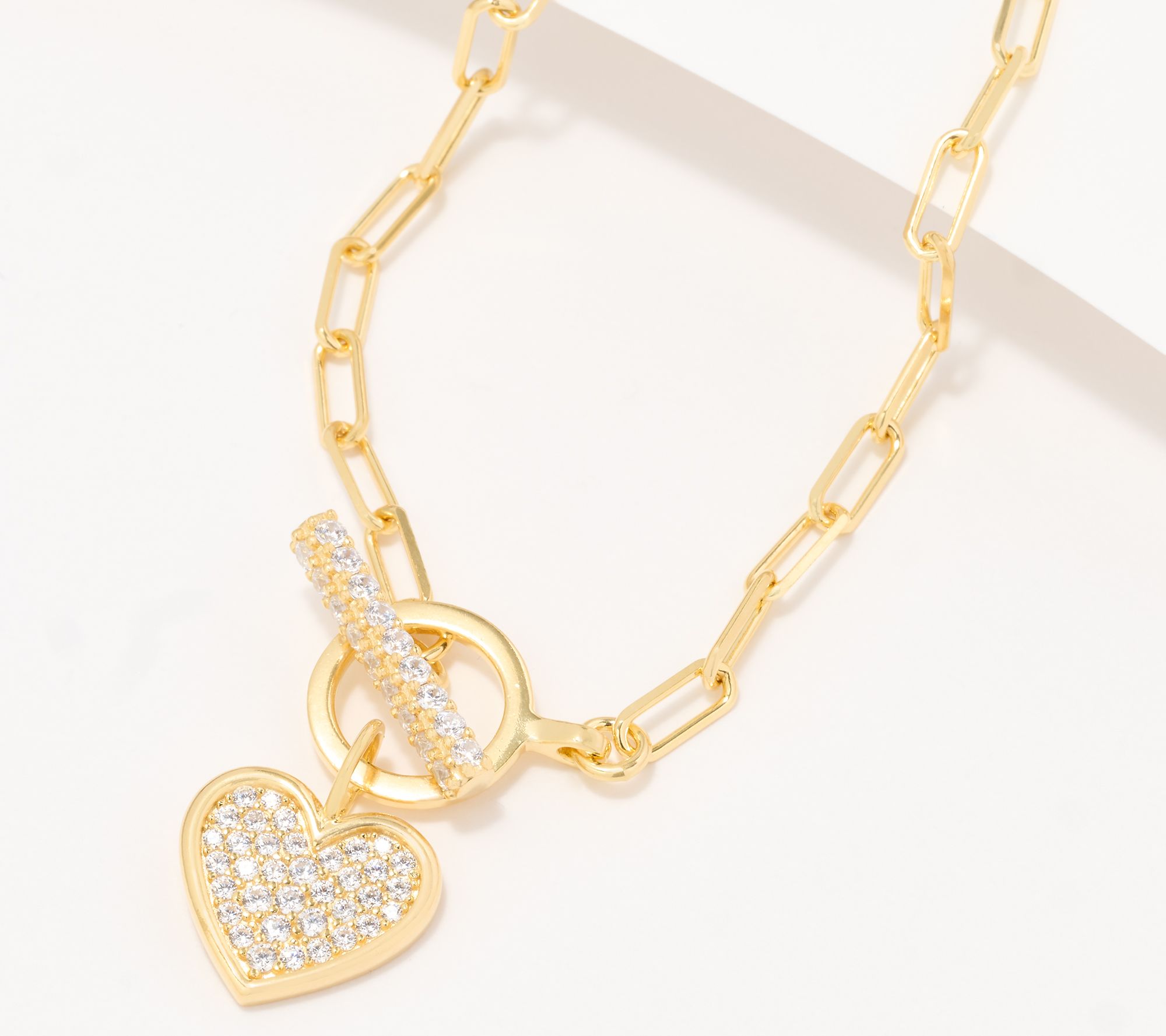 "As Is" Diamonique Italia Dangle Heart & T-Bar Necklace, Sterl