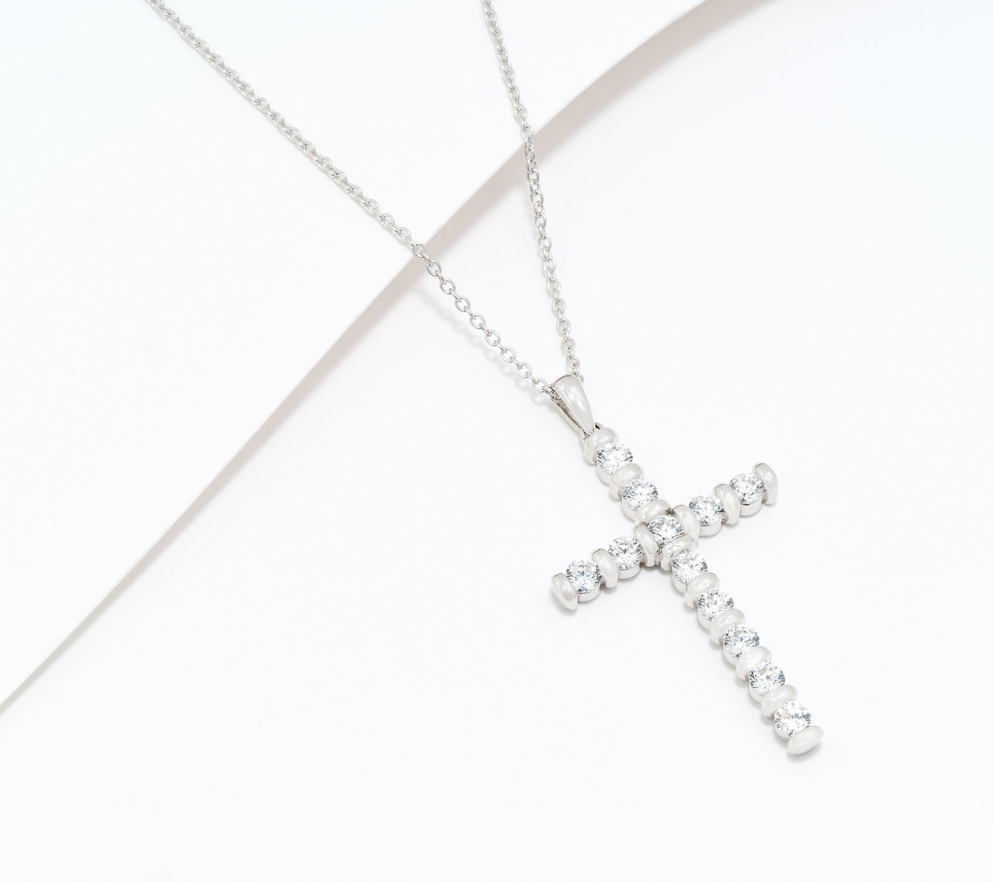 Diamonique Bubble Tension Cross Necklace, Sterling Silver