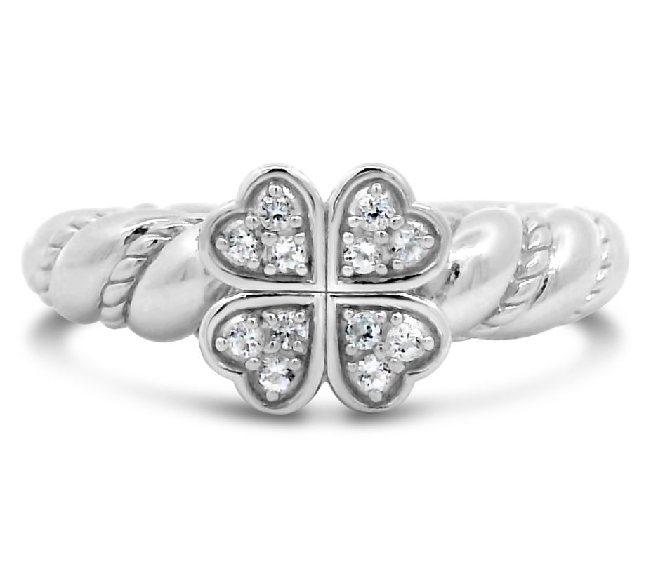 Goddaughters Sterling Silver White Topaz CloverTwist Ring
