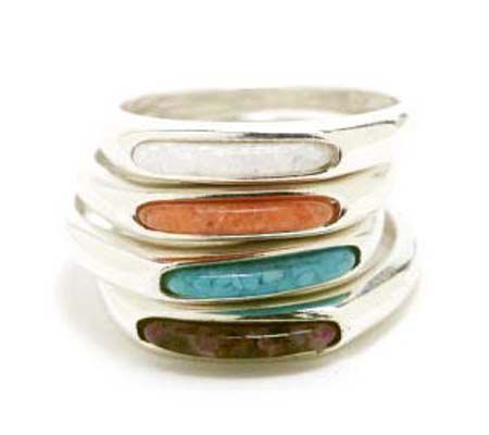 Sterling Set of 4 Inlay Stack Rings - QVC.com