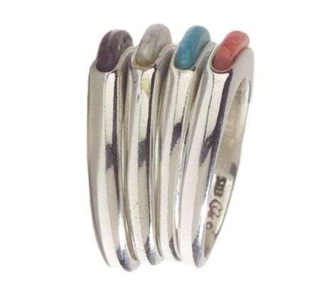 Sterling Set of 4 Inlay Stack Rings - QVC.com