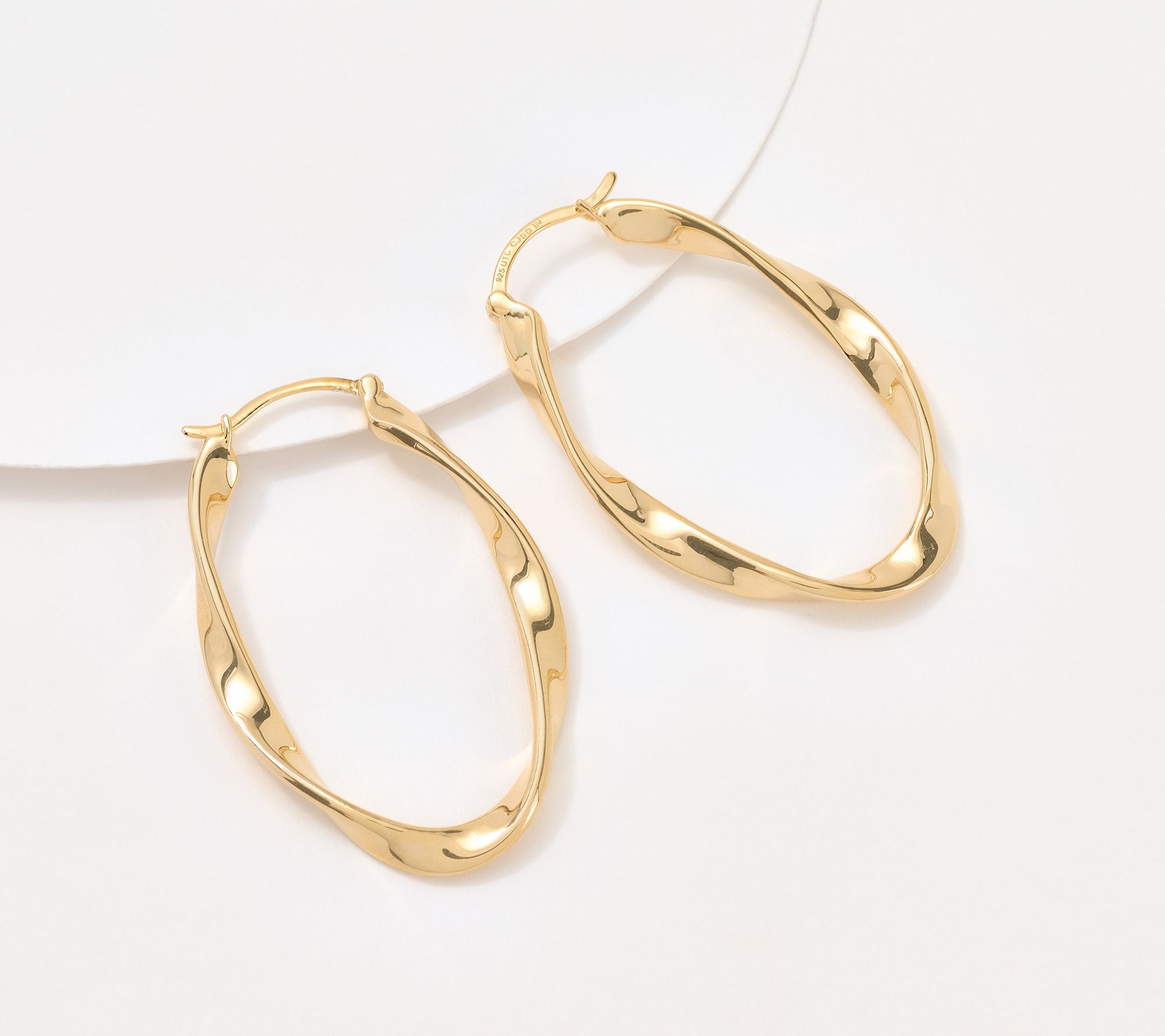 Christian James by Scott Grimes 14K Clad 1-1/2" Oval Ripple Hoop Earrings