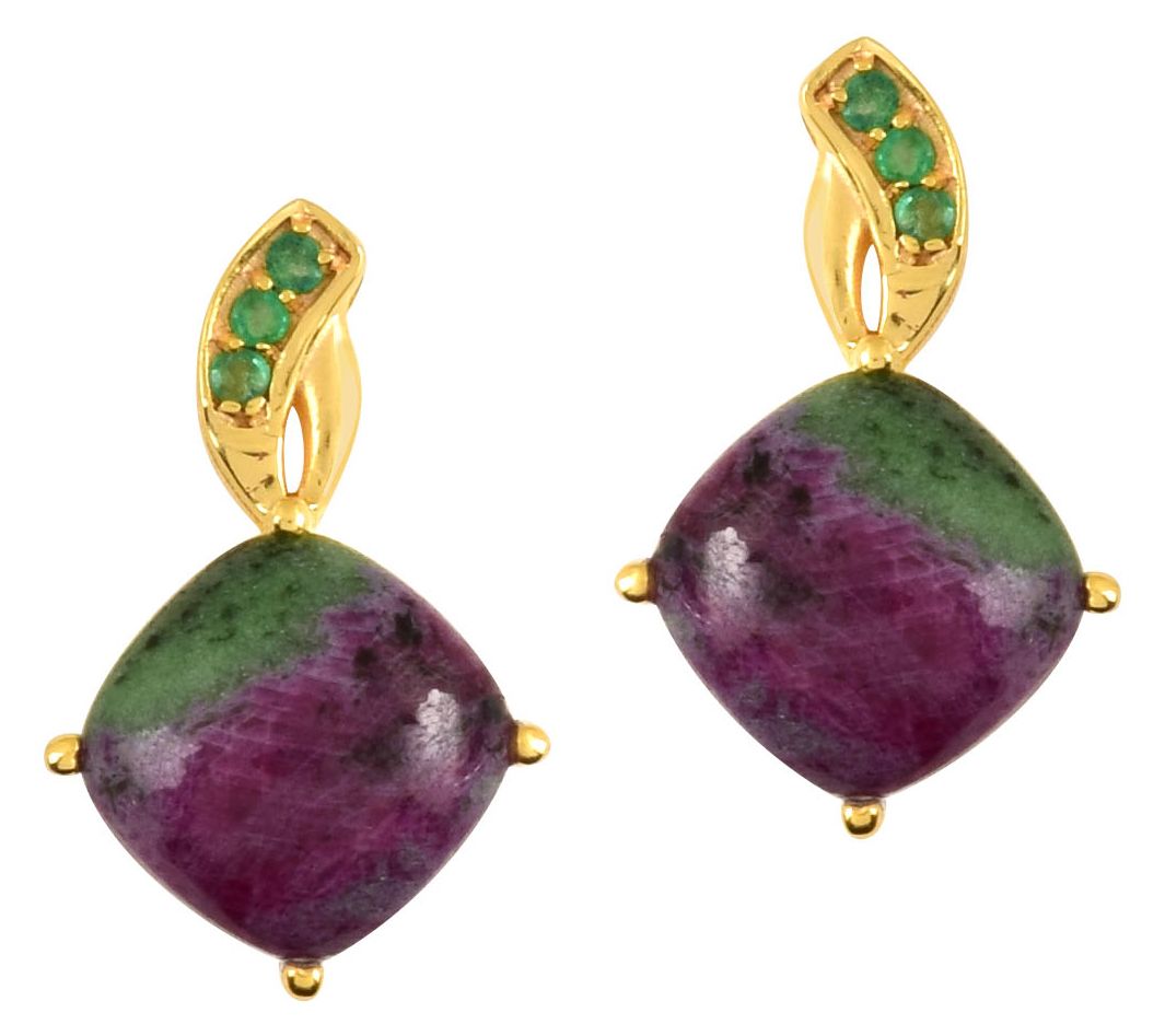 Affinity Gems Ruby Zoisite & Emerald Gold Earrings, 14K Plated