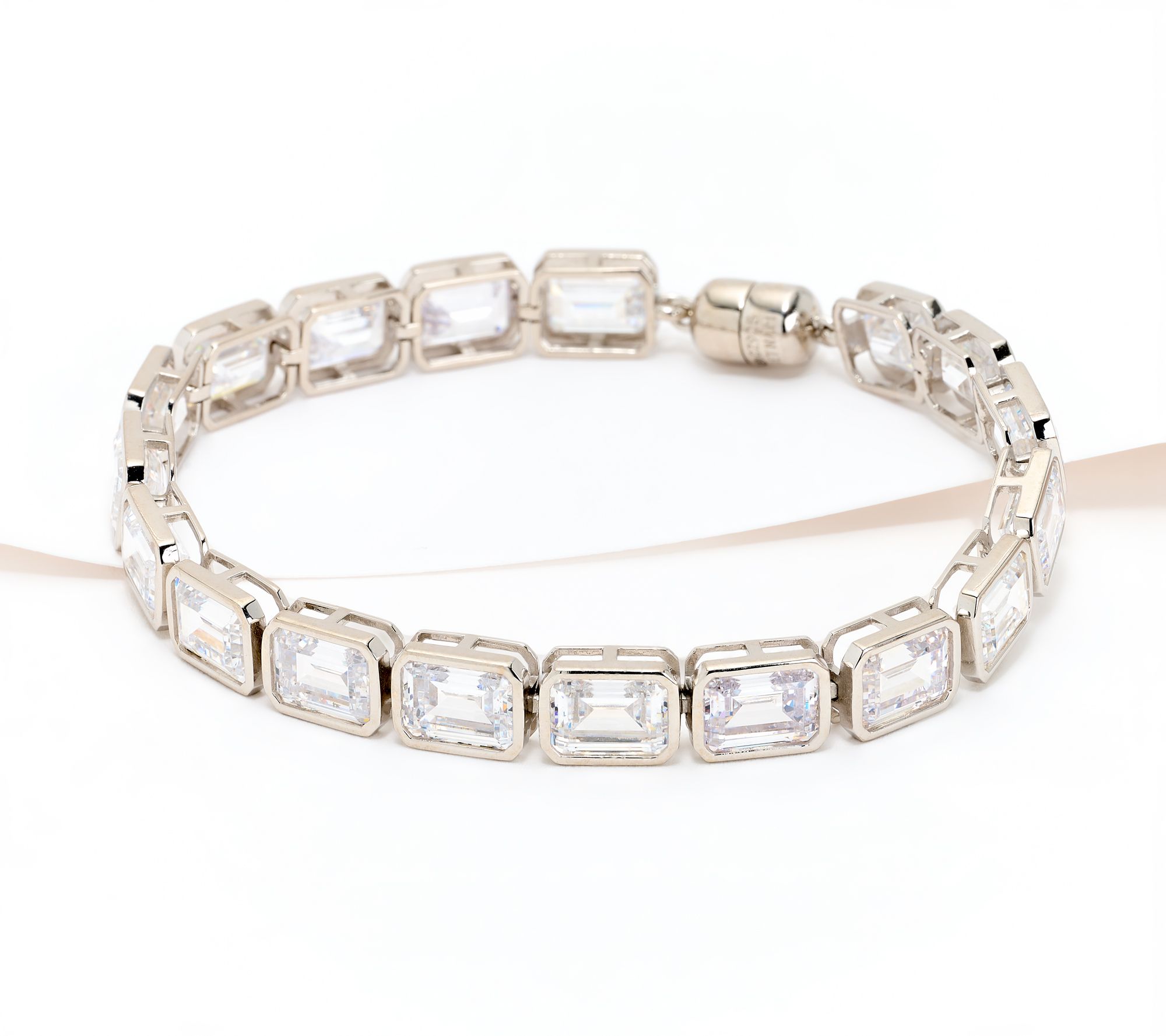 Diamonique Classics Emerald Bezel Set Tennis Bracelet, Sterl